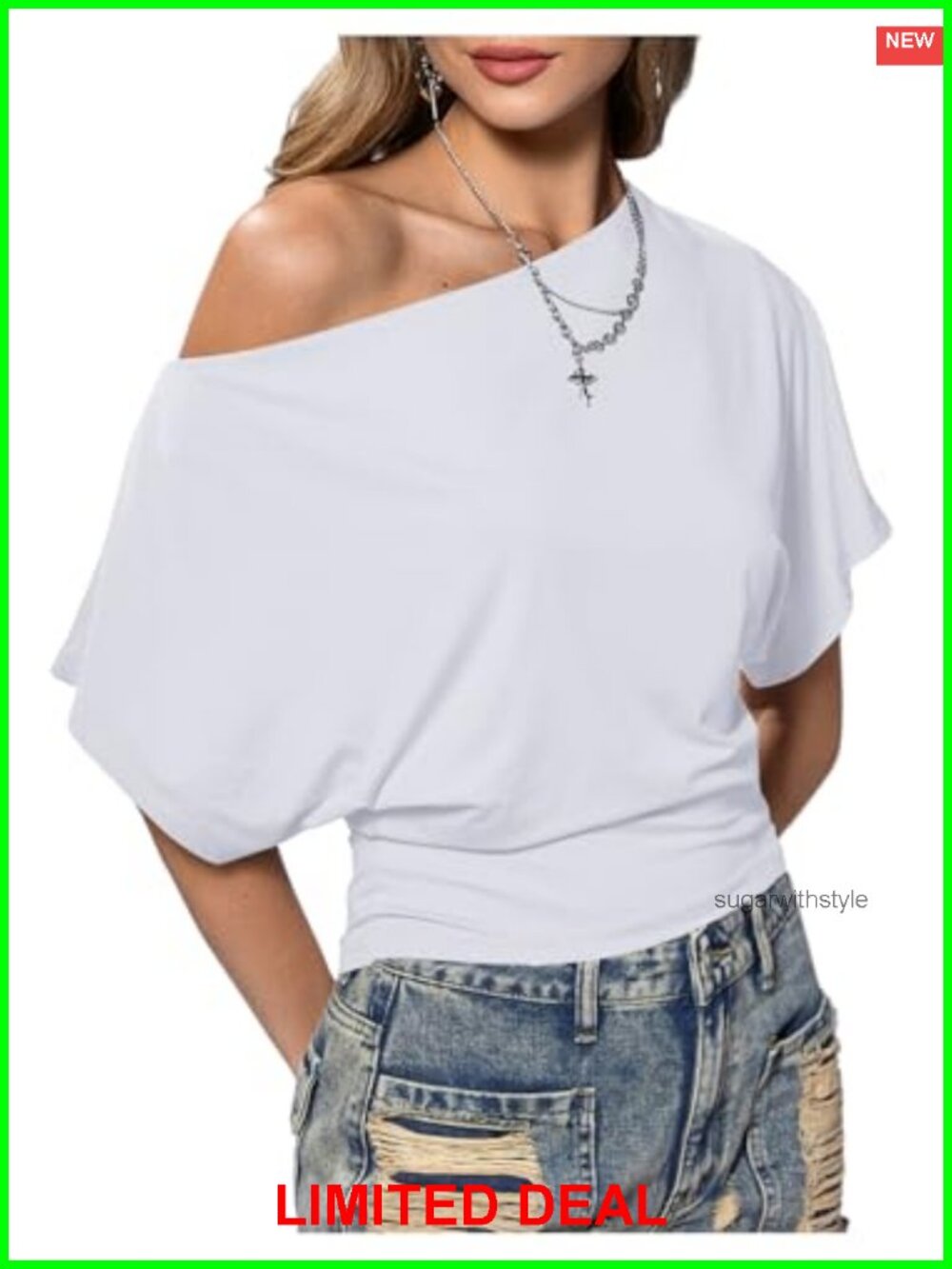 Off The Shoulder Asymmetrical Short Sleeve Cinched Waist Summer Top